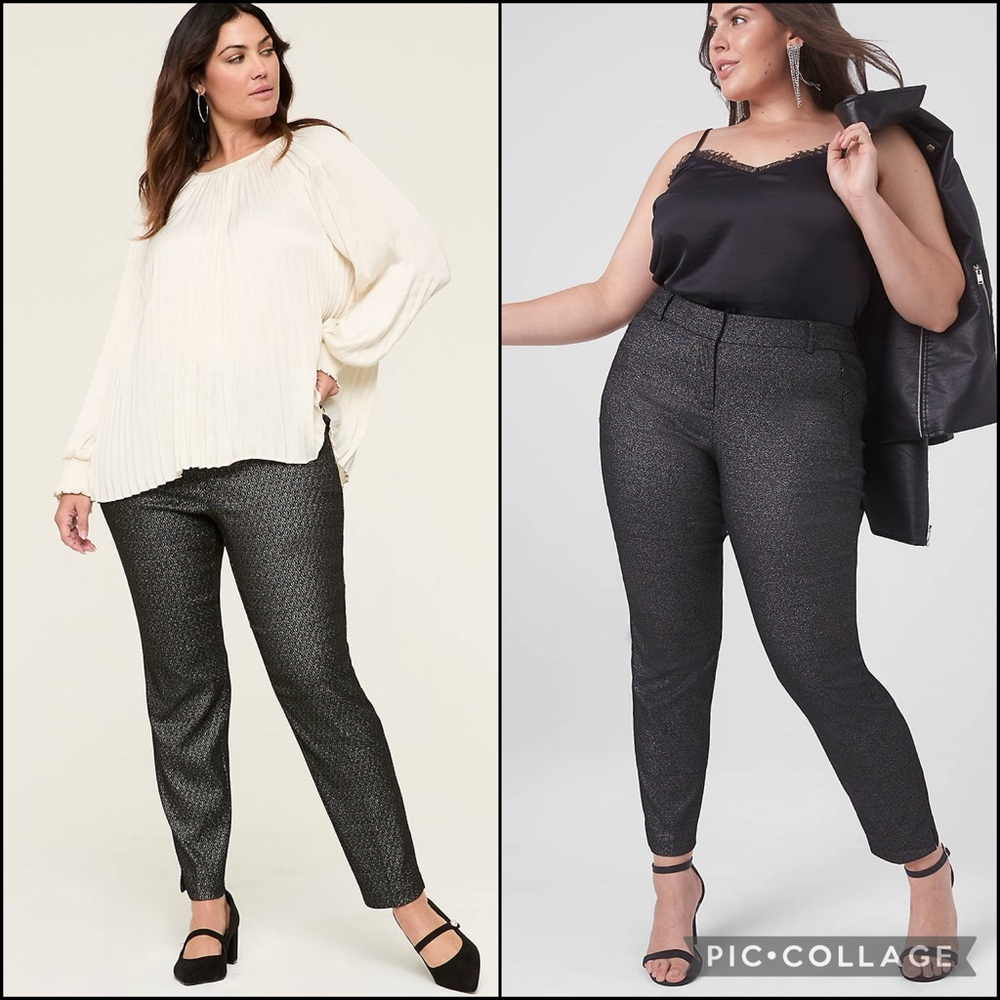 Lane Bryant Black Shimmer Silver Glitter Signature Fit Ankle Pant - Picture 1 of 10